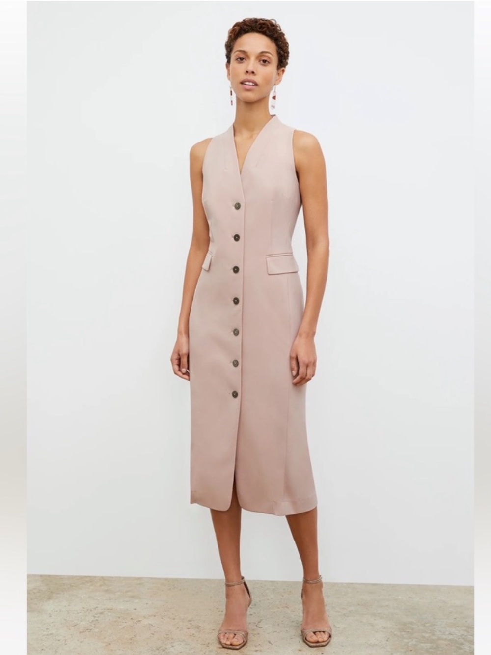 MM Lafleur Blush Pink Cassandra Midi Dress Vest Sleeveless Button Up